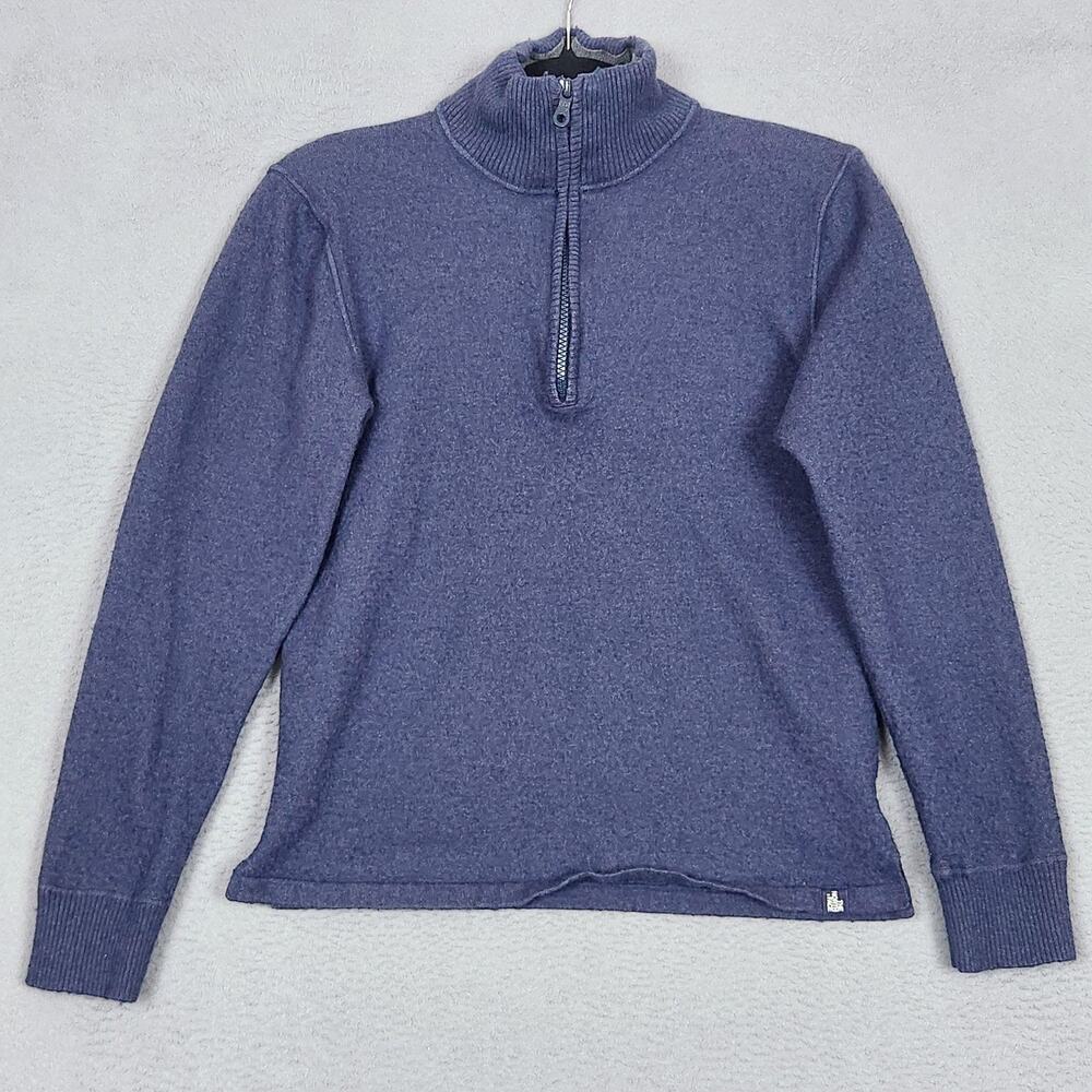 The North Face Sweater Womens Small Blue Cotton Wool 1/4 Zip Mock Neck Pullover